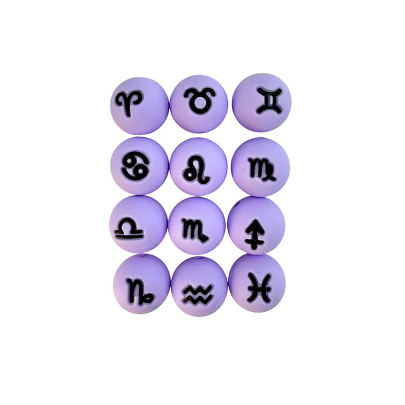 1 Set Silicone Focal Beads Twelve Constellation Symbol 15mm Round Shape 3