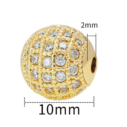 30pcs Fancy Zirconia Paved Brass Round Beads 7