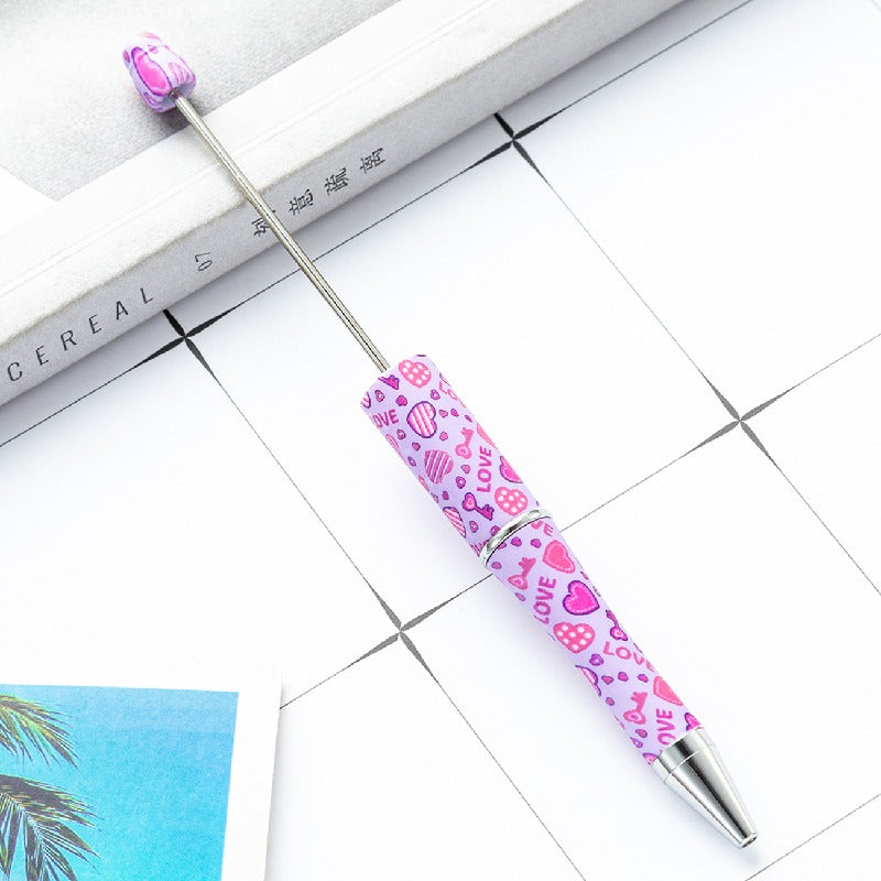 Valentine's Day Heart Print Beadable Ballpoint Pens 14.4cm DIY 9