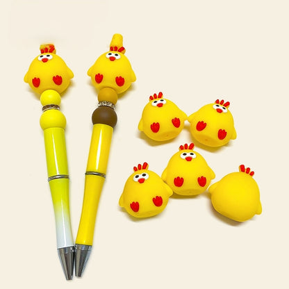 20Pcs Silicone 3D Focal Beads Chick Side Profile Yellow
