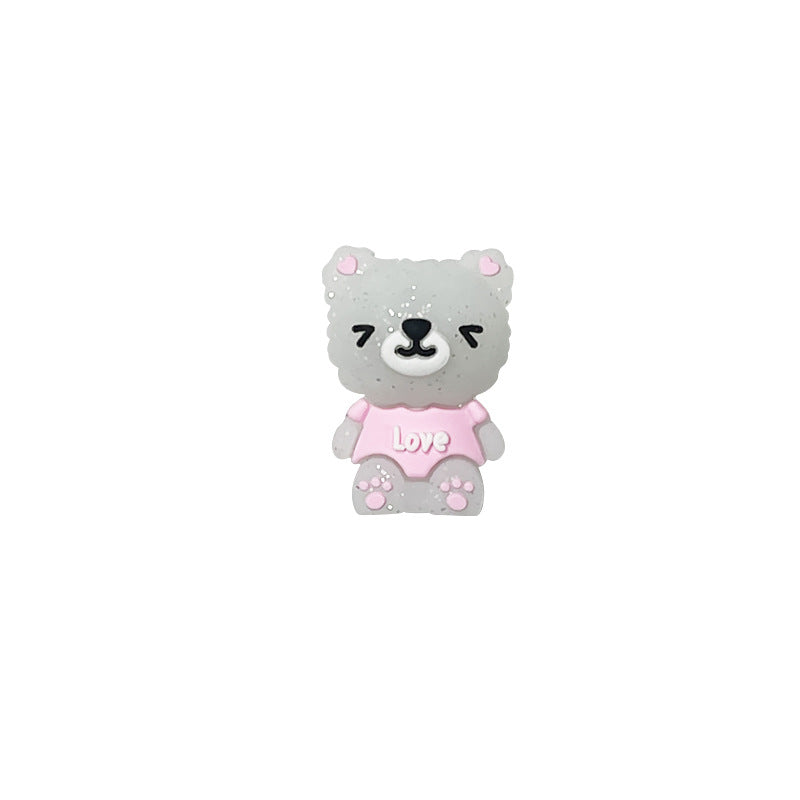 20Pcs Silicone 3D Focal Beads Luminous Bear Wearing Pink Shirt