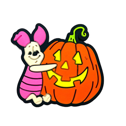 20pcs Silicone Focal Beads Pink Piglet with Pumpkin Halloween Design