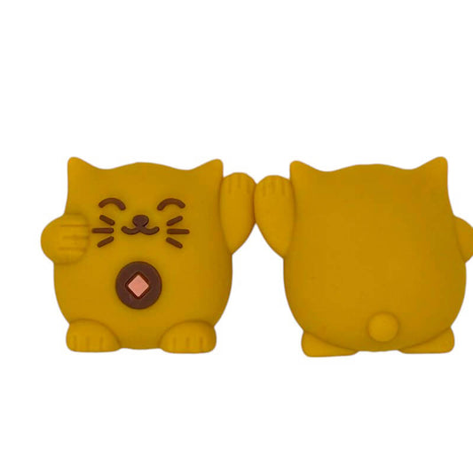 20Pcs Silicone 3D Focal Beads Chubby Smiling Yellow Kitten Front Facing