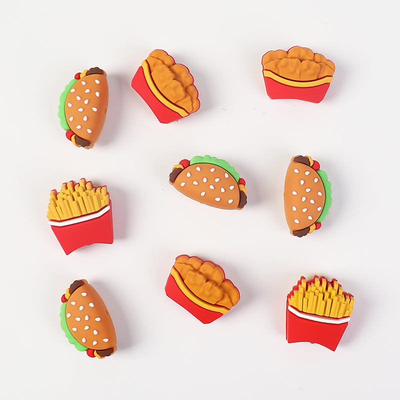 20Pcs Silicone 3D Focal Beads Fast Food Chicken Nuggets French Fries Taco 3