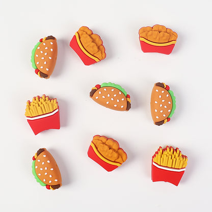 20Pcs Silicone 3D Focal Beads Fast Food Chicken Nuggets French Fries Taco 3
