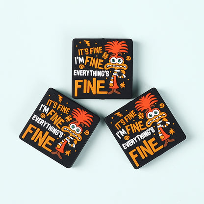 Silicone Focal Beads Mouse Character Front Facing with Text I'm Fine 2