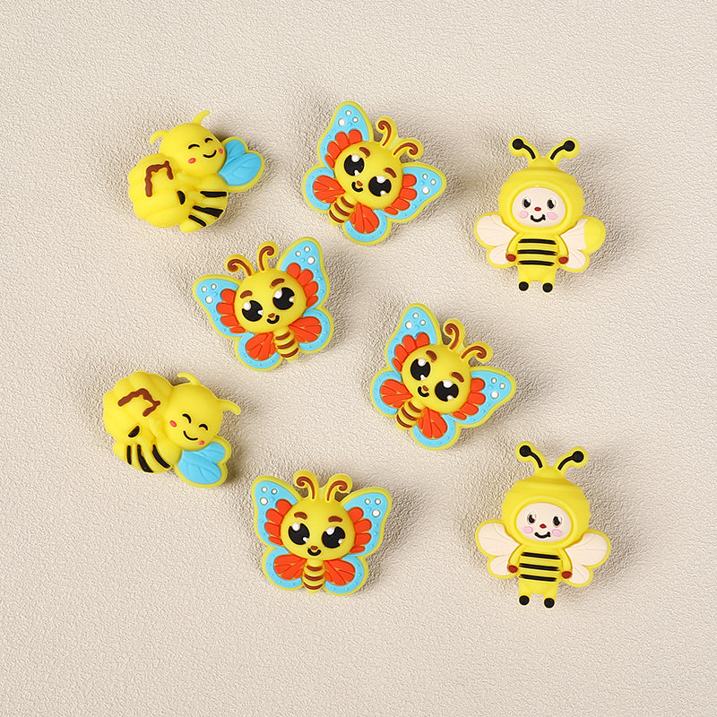 Silicone 3D Focal Beads Bee Butterfly with Smiling Faces 7