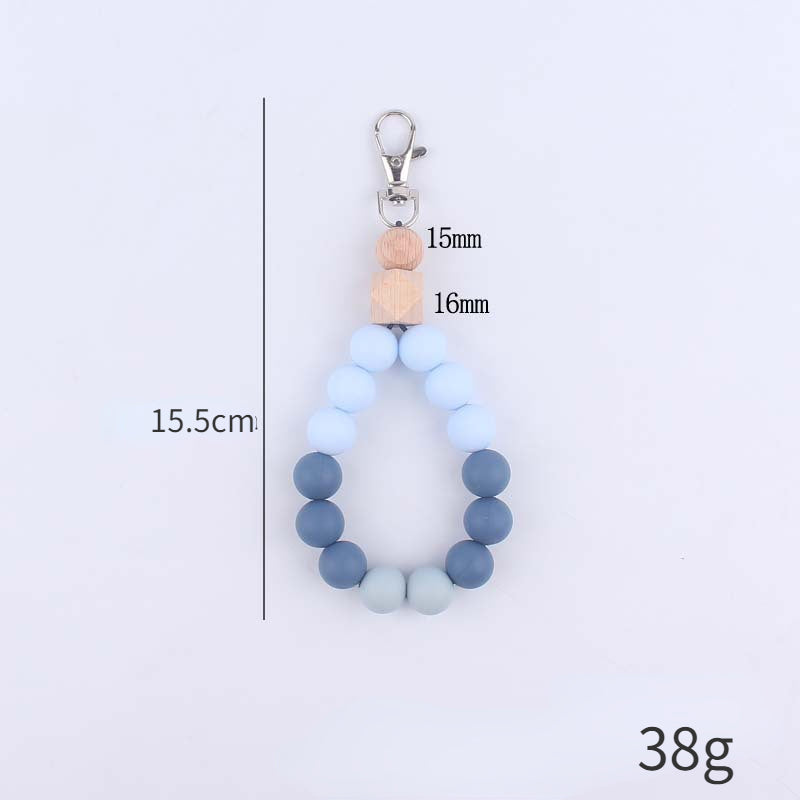 Contrast Wood Octagonal Silicone Bead Wristlet Keychain 5