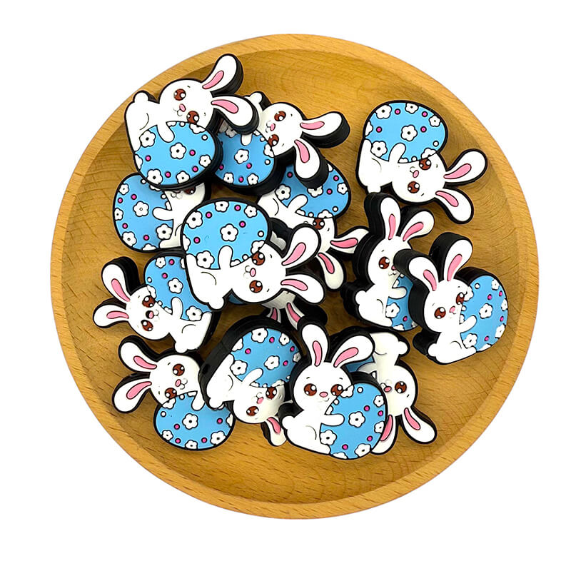 Silicone Focal Beads Easter Bunny Holding Blue Egg 2