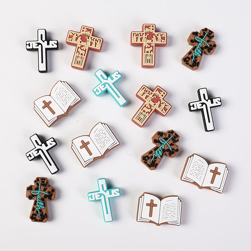 20Pcs Silicone Focal Beads Bible Cross Cutout Center Design 5