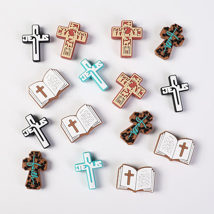 20Pcs Silicone Focal Beads Bible Cross Cutout Center Design 5