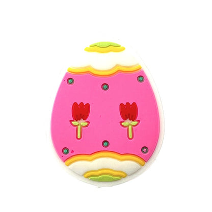 20pcs Silicone Focal Beads Easter Pink Egg Floral Pattern