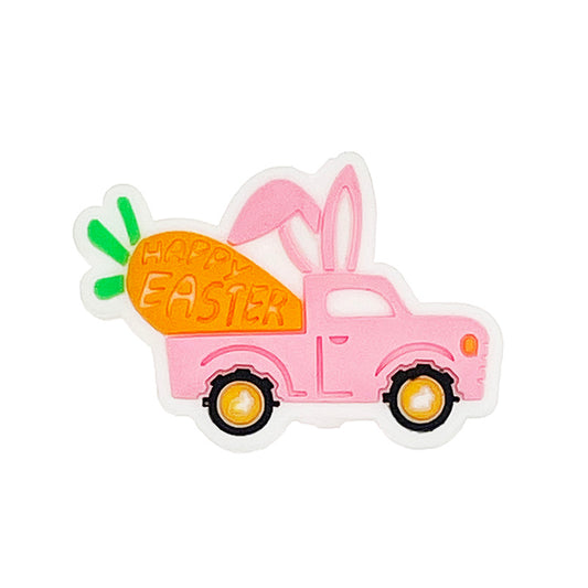 20pcs Silicone Focal Beads Rabbit Carrot Car Happy Easter Text