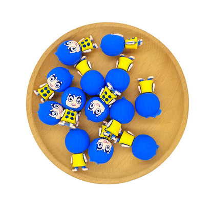 Silicone 3D Focal Beads Girl Blue Hair Yellow Dress Front Facing 2