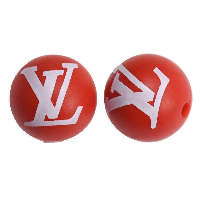 50pcs 15mm LV Silicone Beads Printed Design