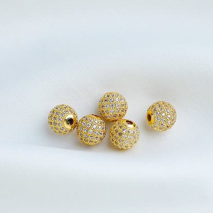 Brass Round Beads with Fancy Zirconia Pave 14mm 5pcs 5