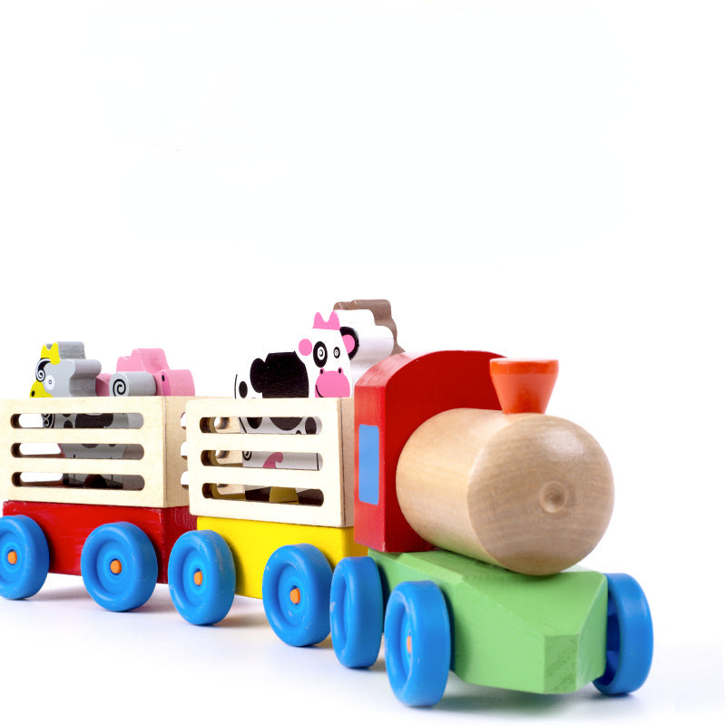 Wooden Kids Musical Instrument Toy Train Animal Transporter 4