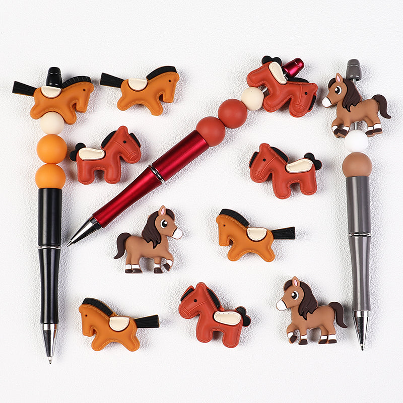 20Pcs Silicone 3D Focal Beads Brown Yellow Pony Side Profile 9