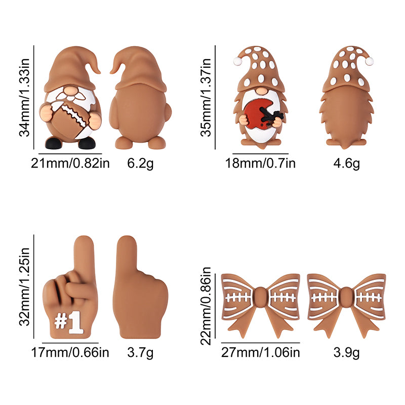 20Pcs Silicone 3D Focal Beads Rugby Bow and Helmet Dwarf Design 9