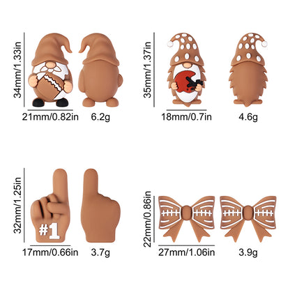 20Pcs Silicone 3D Focal Beads Rugby Bow and Helmet Dwarf Design 9