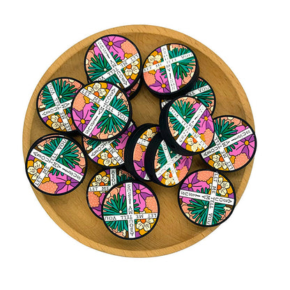 Silicone Focal Beads Religious Cross with Floral Background and Text 2