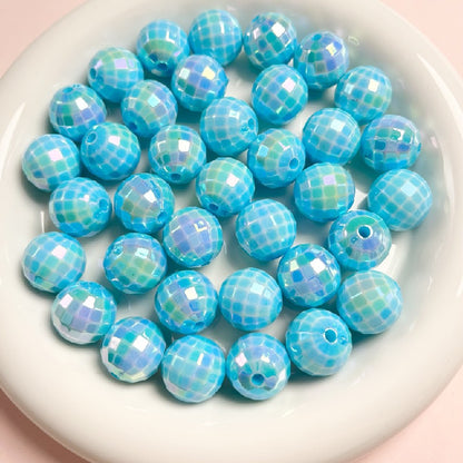 10pcs 16mm UV Finish Acrylic Plaid Round Beads DIY Bracelet Making 15