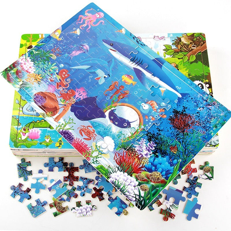 Wooden Puzzle Educational Toy Digital Early Learning 100 Pieces