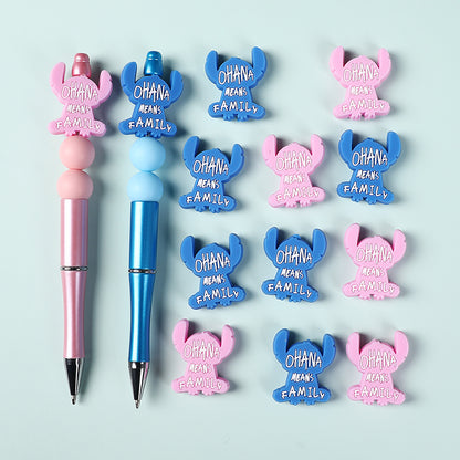 Silicone Focal Beads Blue Alien Character Large Ears Pink Blue Letters Stitch 9