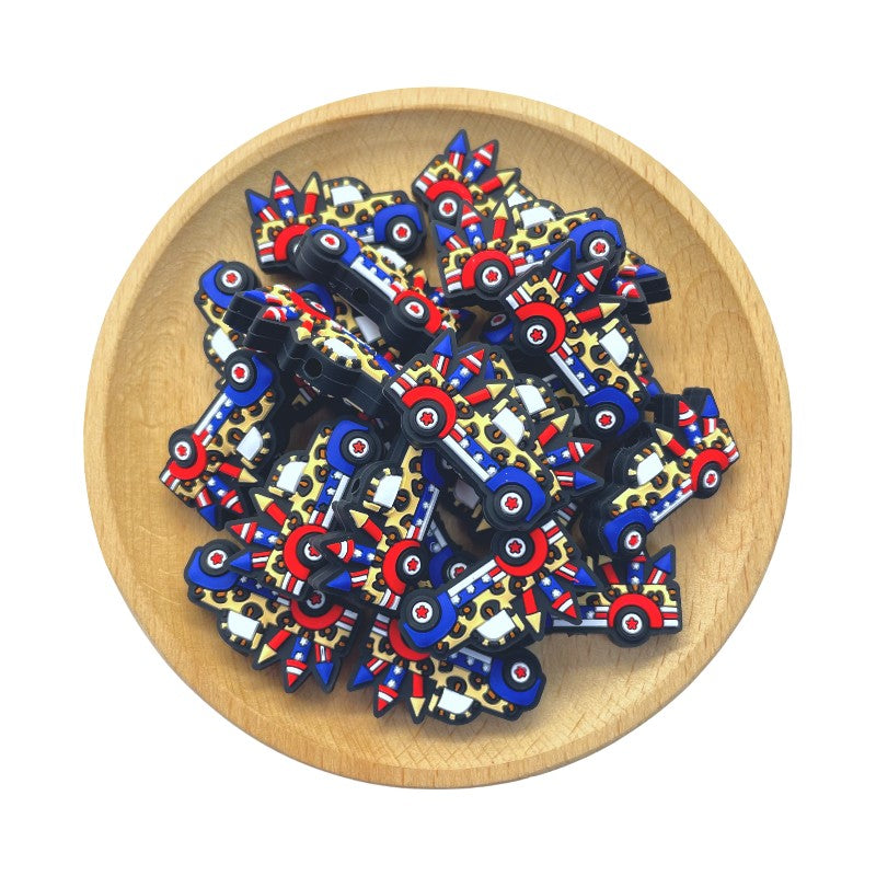 20pcs Silicone Focal Beads Independence Day US Truck with Fireworks 2