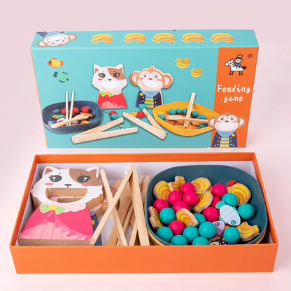 Wooden Montessori Toys Chopsticks Clip Beads Feeding Game