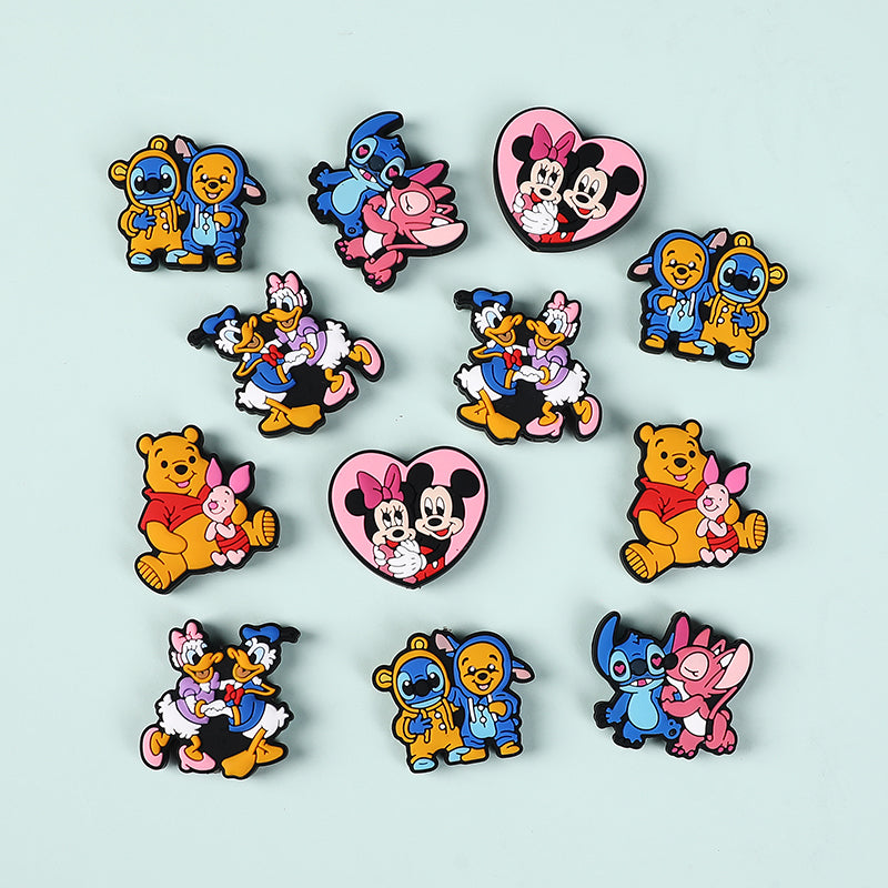 20Pcs Silicone Focal Beads Round Ear Mouse Character with Bow Yellow Bear Round Tummy 5