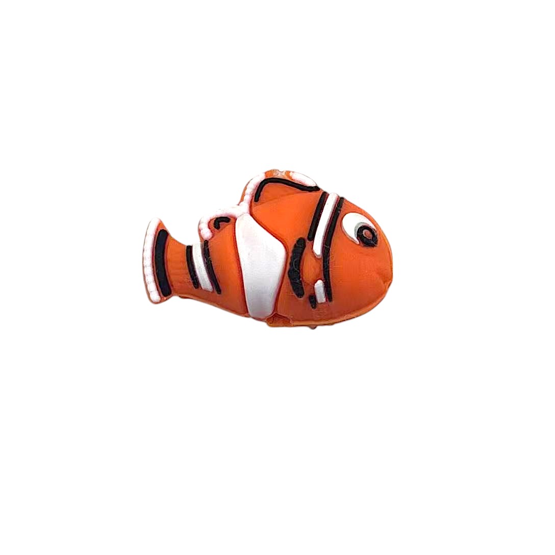 20Pcs Silicone 3D Focal Beads Cute Fish Side Profile Orange 6