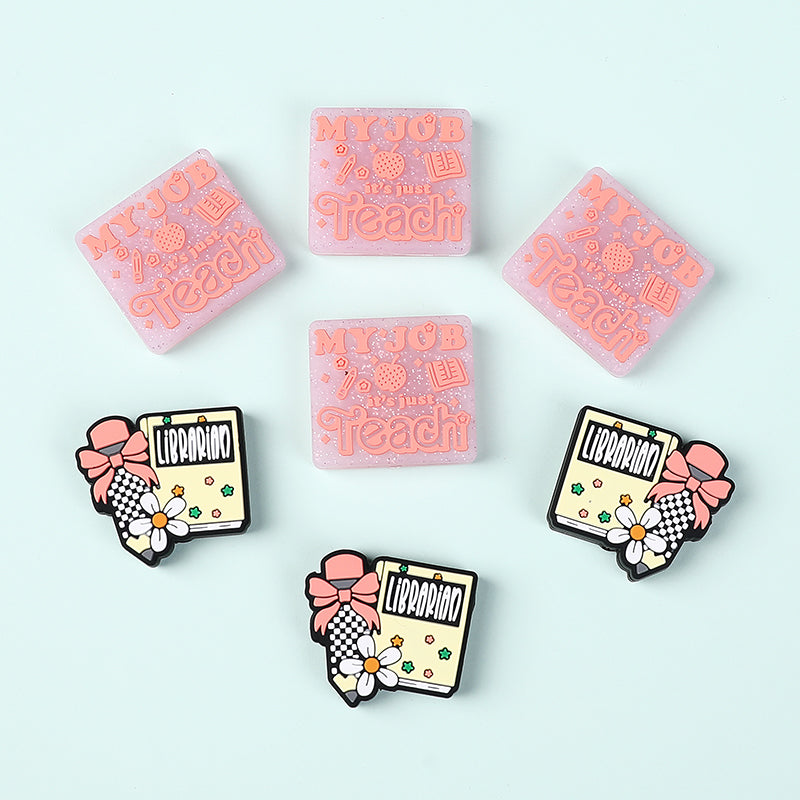 20Pcs Silicone Focal Beads Library Reed Duck Book and Quote Designs 5
