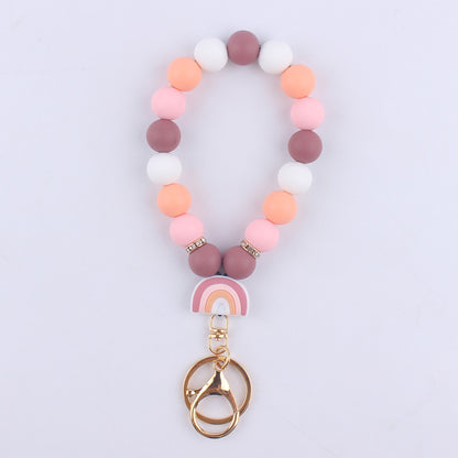 Rainbow Silicone Bead Wristlet Keychain with Rainbow Charm 6