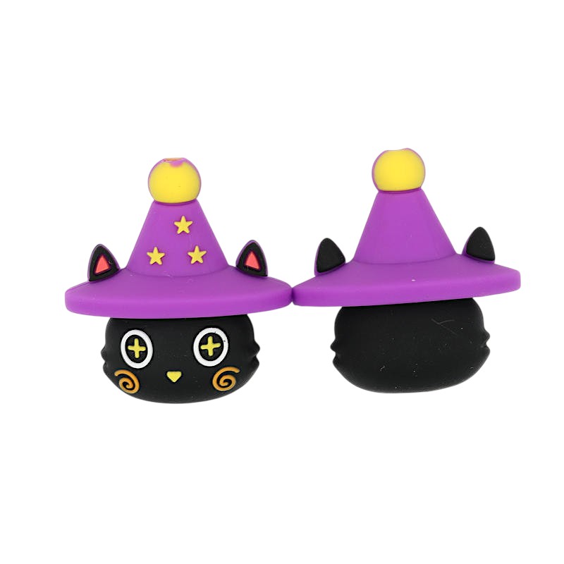 20Pcs Silicone 3D Focal Beads Halloween Black Imp Wearing Witch Hat