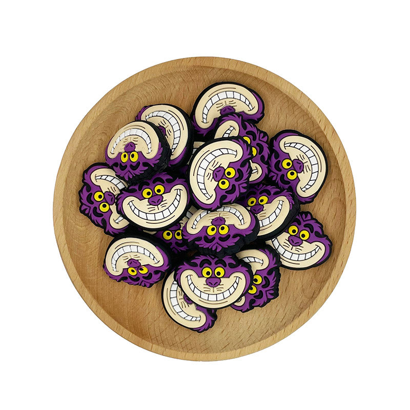 20pcs Silicone Focal Beads Purple Grinning Cat Face 2