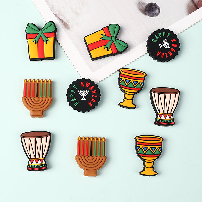 20Pcs Silicone Focal Beads Kwanza Festival Symbol Set 4