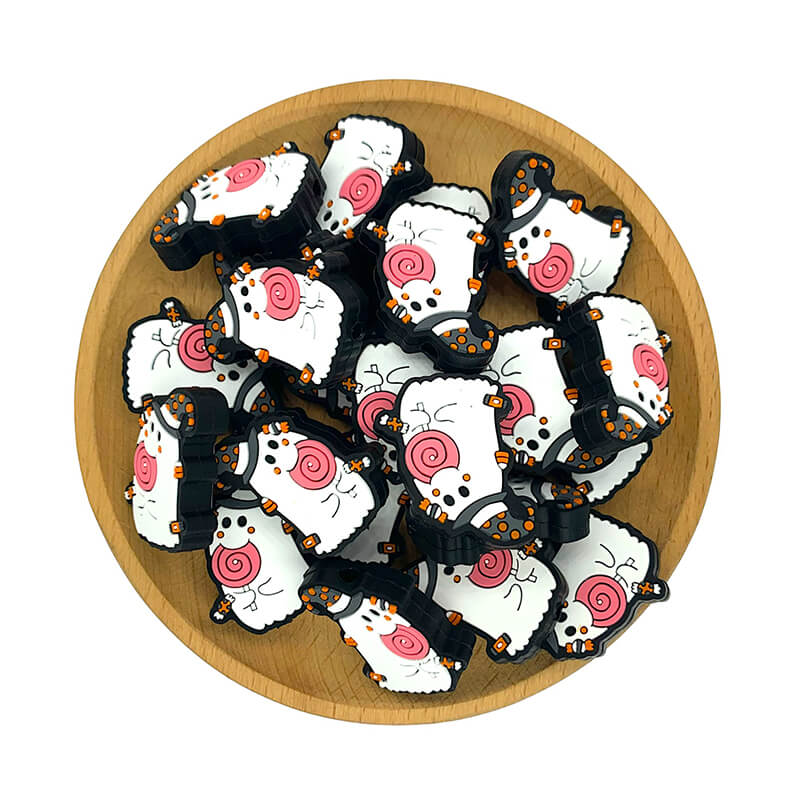 Silicone Focal Beads Halloween Ghost Holding Lollipop Candy 2