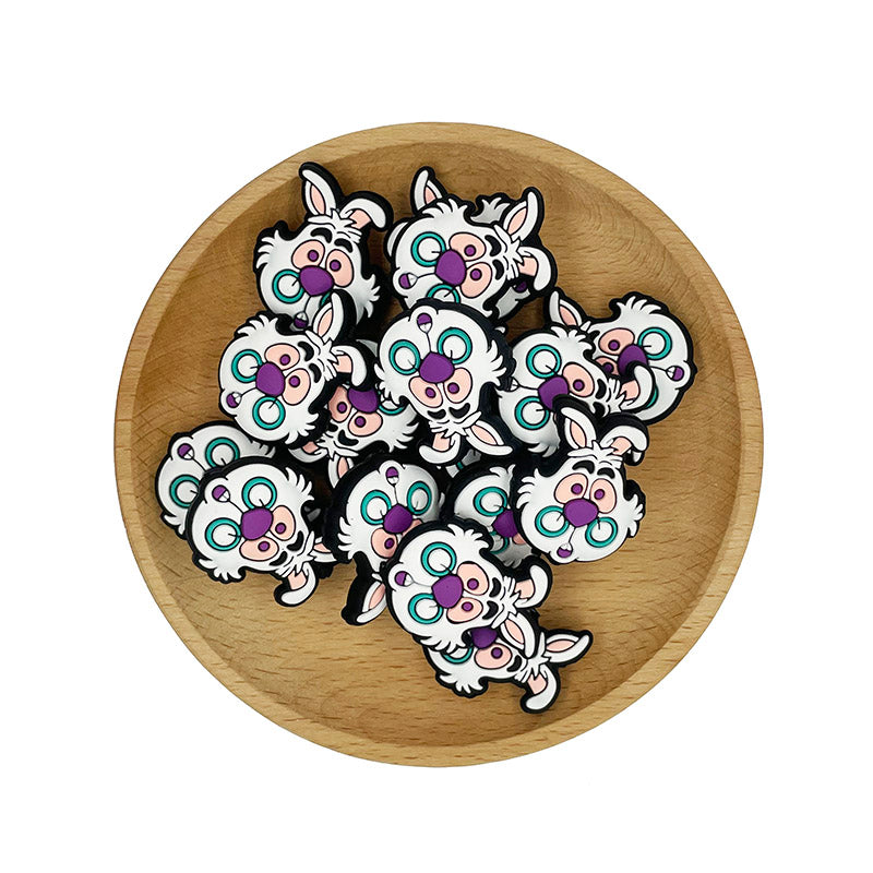 20pcs Silicone Focal Beads White Rabbit Holding Round Glasses 2