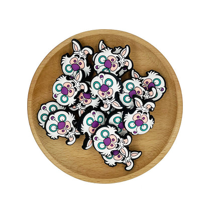 20pcs Silicone Focal Beads White Rabbit Holding Round Glasses 2