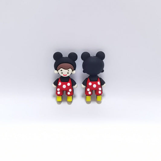 20Pcs Silicone 3D Focal Beads Round Ear Mouse Character Wearing Red Overalls