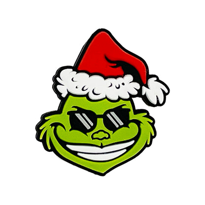20pcs Silicone Focal Beads Green Furry Character Scowling Face Wearing Santa Hat 3