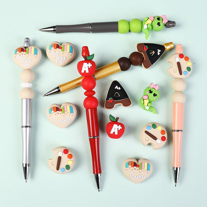 20Pcs Silicone 3D Focal Beads Teacher Color Pencil Apple Bookworm Design 7