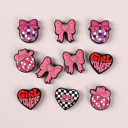 20pcs Silicone Focal Beads Pink Theme Heart Bow Checkered Designs 2