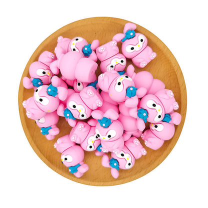 Silicone 3D Focal Beads Sitting Pink Bunny With Blue Flower Crown 2