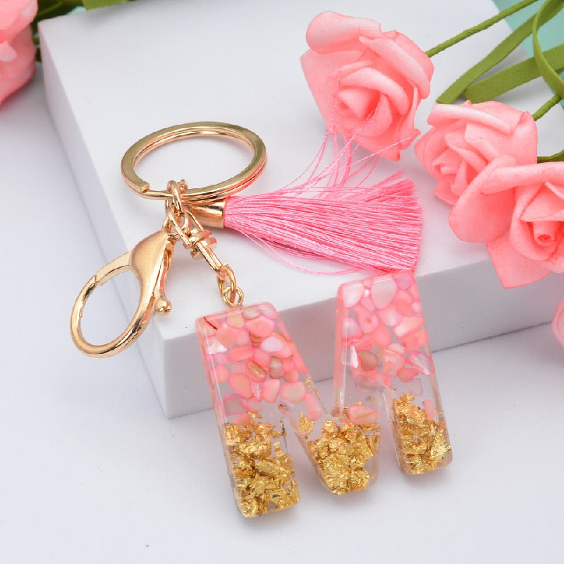 Resin Pink Tassel Letter Keychain A to Z Initial Charm 13