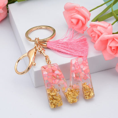 Resin Pink Tassel Letter Keychain A to Z Initial Charm 13