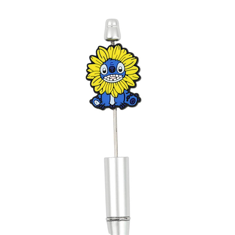 20Pcs Silicone Focal Beads Blue Alien Character Large Ears with Sunflower 2
