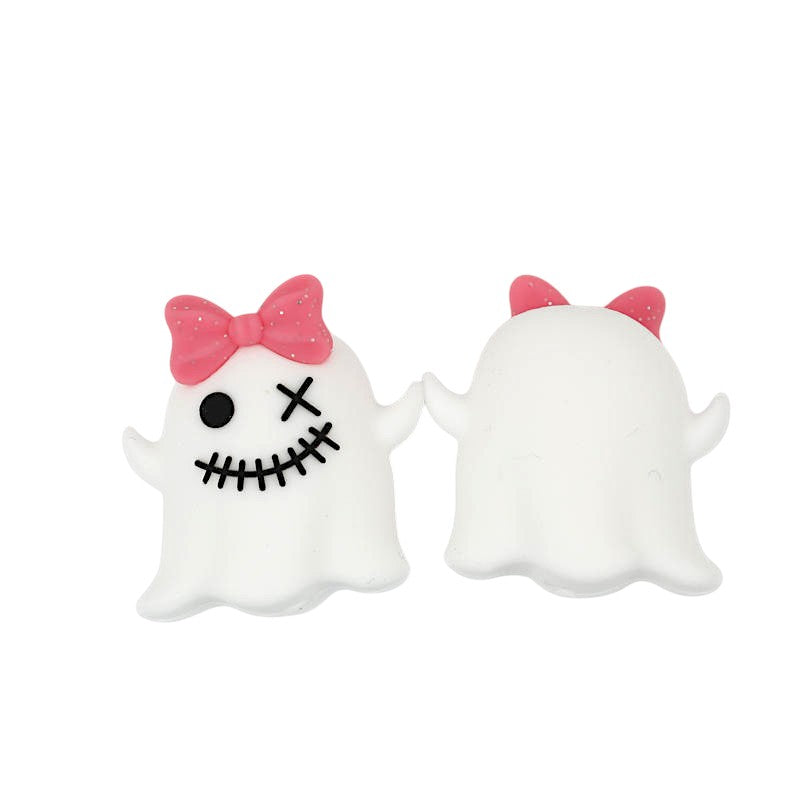20Pcs Silicone 3D Focal Beads Halloween Bow Ghost Front Facing