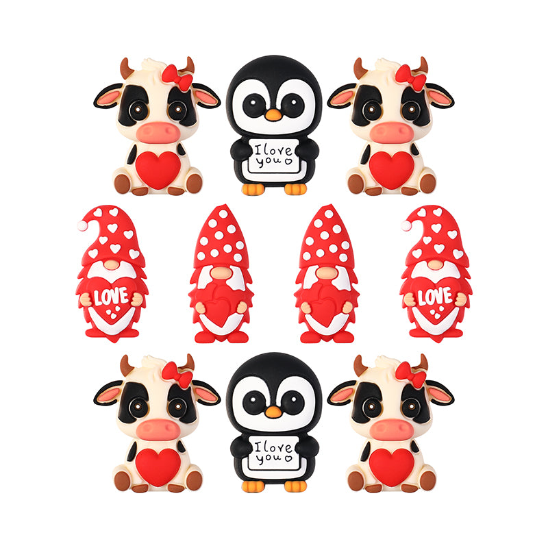 20Pcs Silicone 3D Focal Beads Valentine S Day Theme Animal Love Front Facing